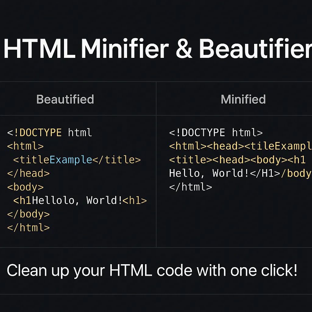 HTML Minifier And Beautifier example with formatted and minified HTML